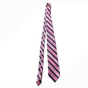 Chaps Men's Necktie 100% Silk Pink‎ & Navy Blue Striped Business Career